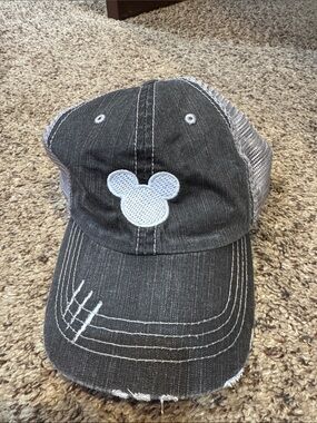 Casual Distressed Disney Mouse ears Patch Trucker Hat - Charcoal and White